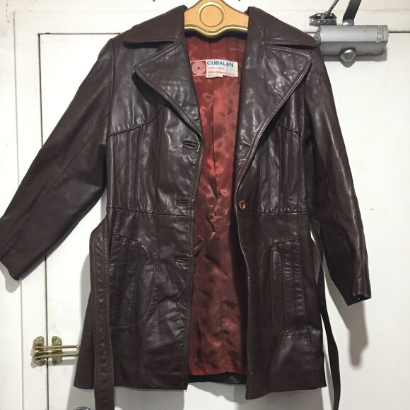 VINTAGE CUBALAN BELTED LEATHER JACKETS SIZE 10 - Picture 8 of 15